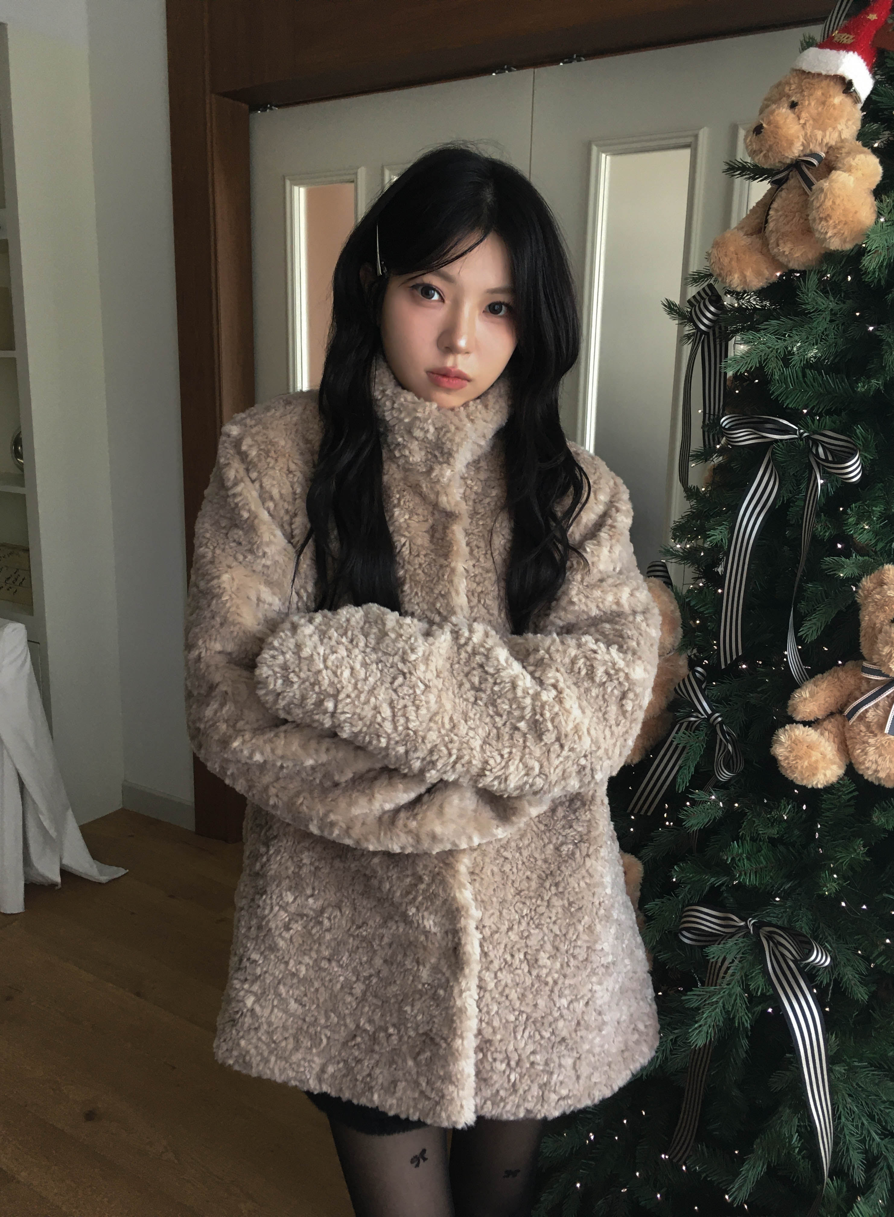 [고퀄리티🧸/MD소장] 안감 누빔 오버핏 하이넥 양털 하프 코트 상세 이미지 14