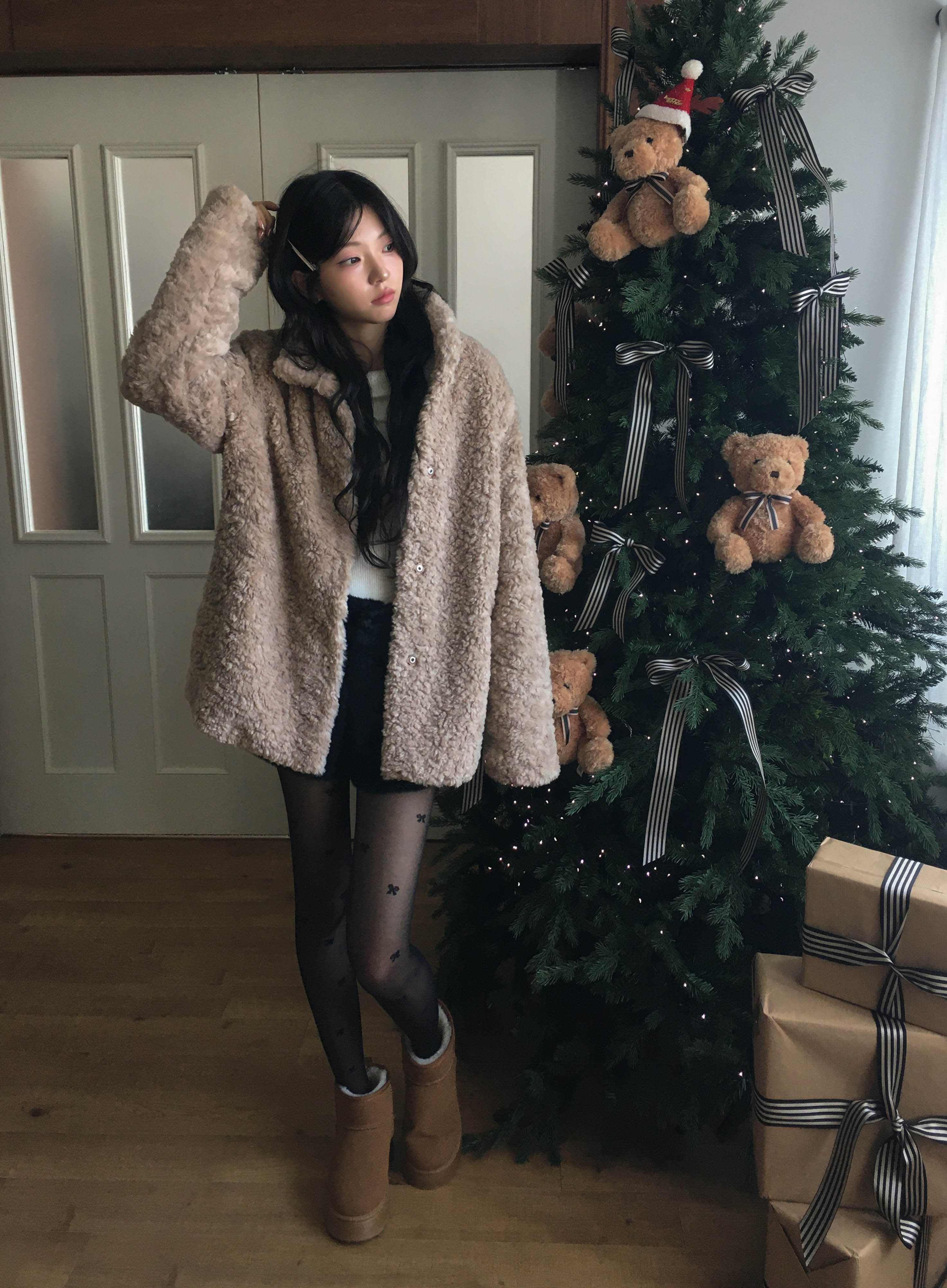 [고퀄리티🧸/MD소장] 안감 누빔 오버핏 하이넥 양털 하프 코트 상세 이미지 12