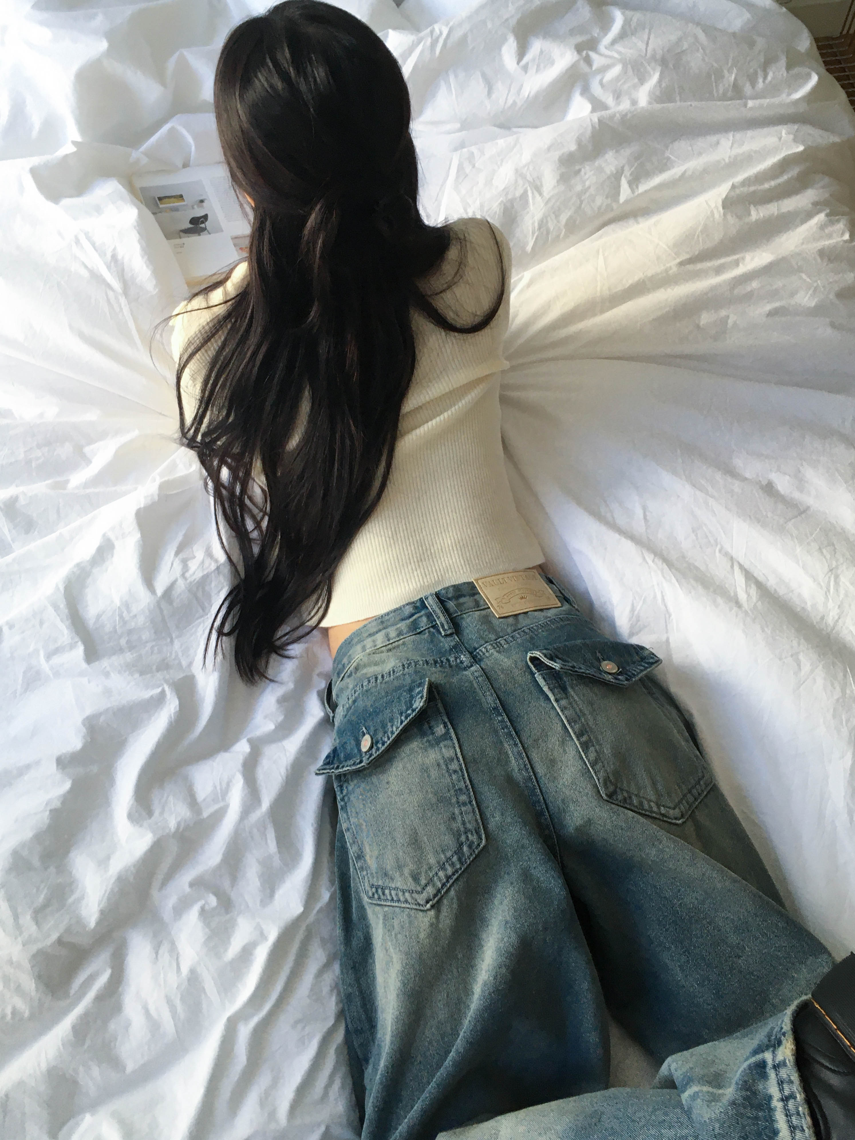[힙포켓🖤MD소장] 빈티지워싱 백포켓 포인트 와이드 데님 청바지 상세 이미지 10