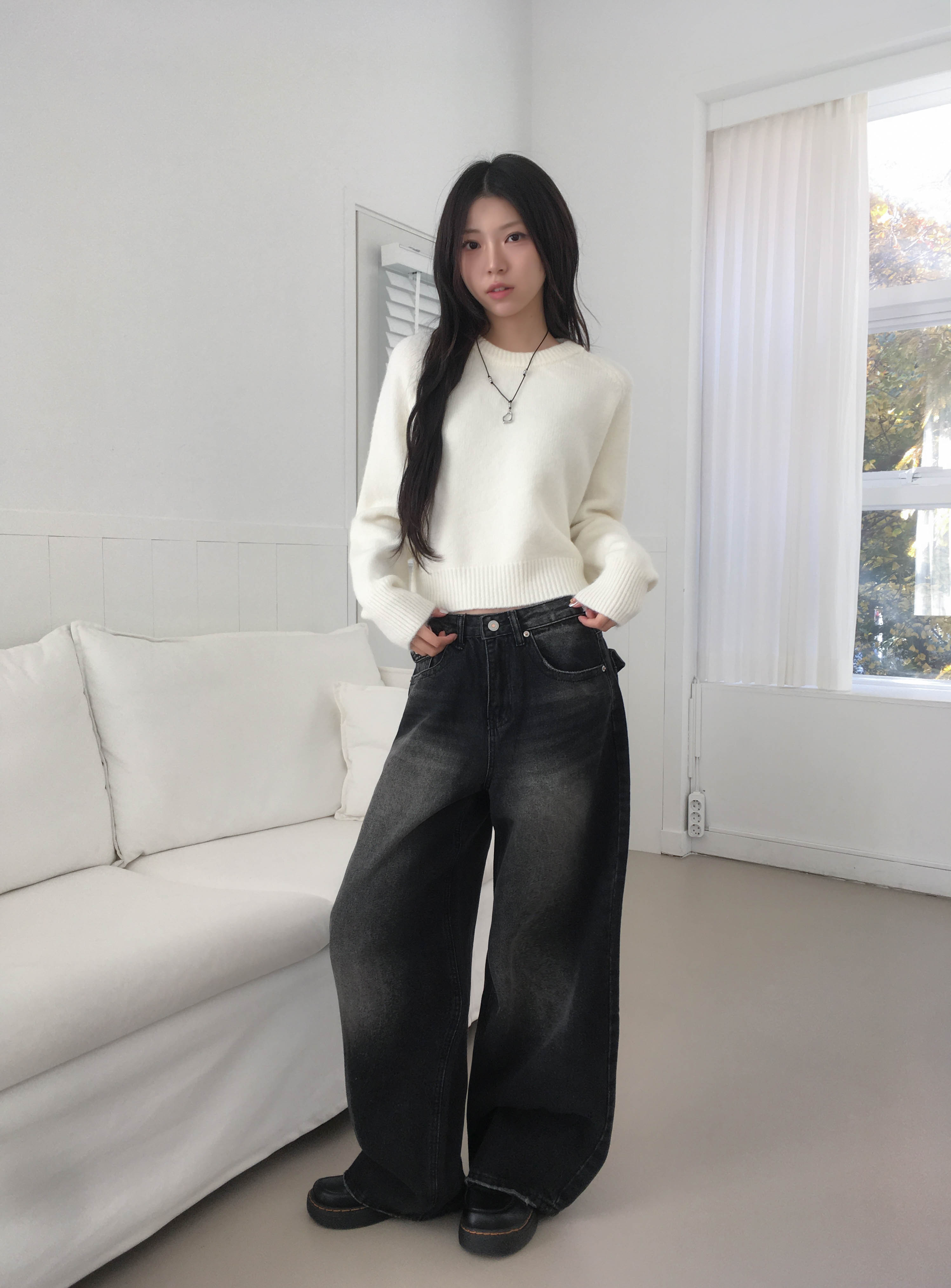 [힙포켓🖤MD소장] 빈티지워싱 백포켓 포인트 와이드 데님 청바지 상세 이미지 3