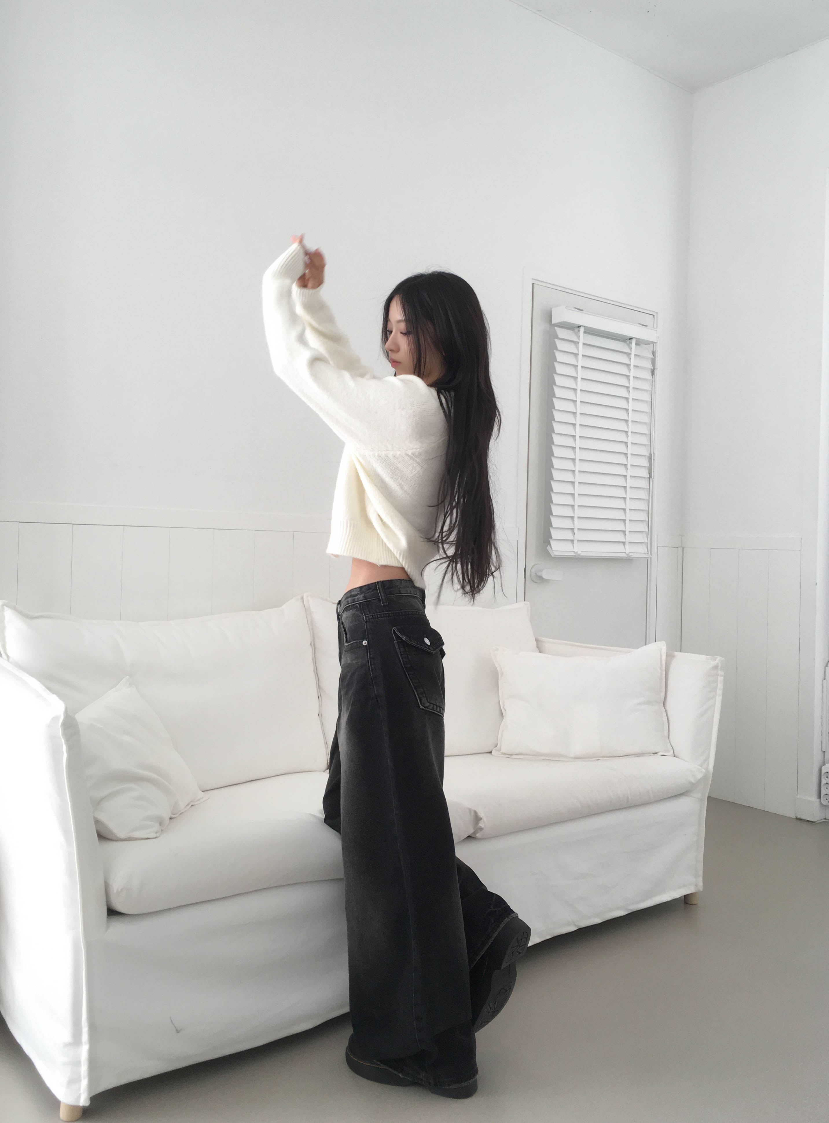 [힙포켓🖤MD소장] 빈티지워싱 백포켓 포인트 와이드 데님 청바지 상세 이미지 4