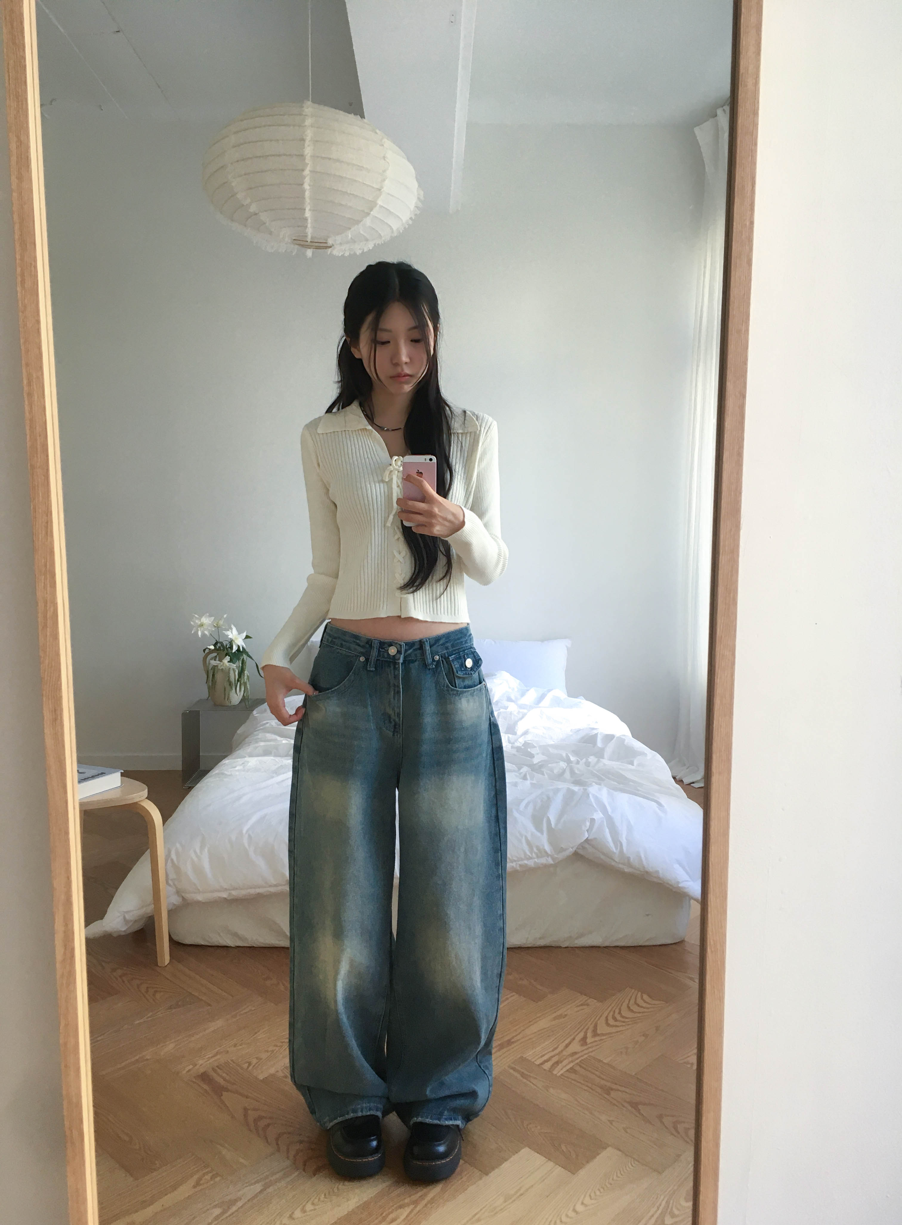 [힙포켓🖤MD소장] 빈티지워싱 백포켓 포인트 와이드 데님 청바지 상세 이미지 17