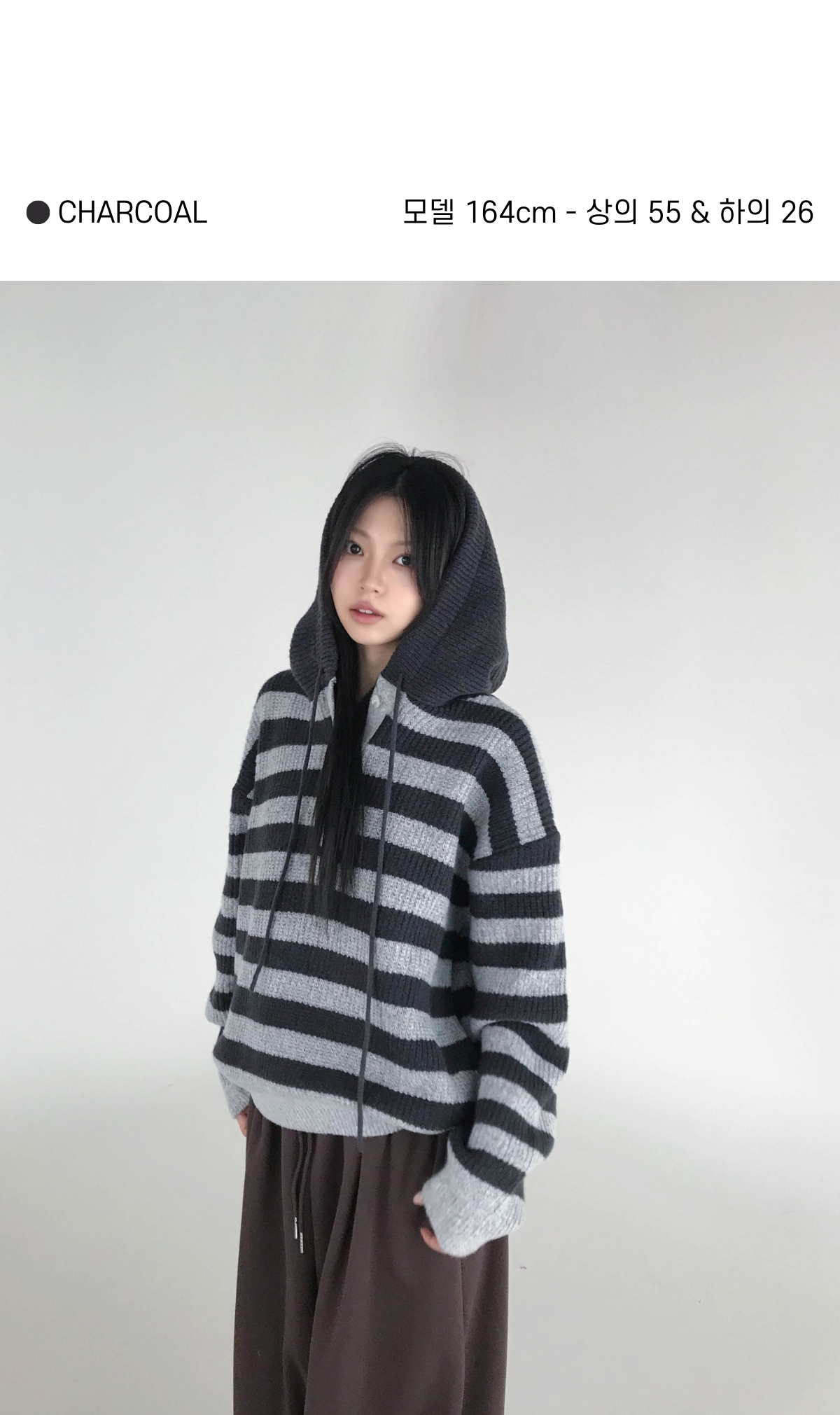 [두툼폭닥🐻/워머포인트] *귀욤아방핏 단가라 스트라이프 후드 니트 상세 이미지 5
