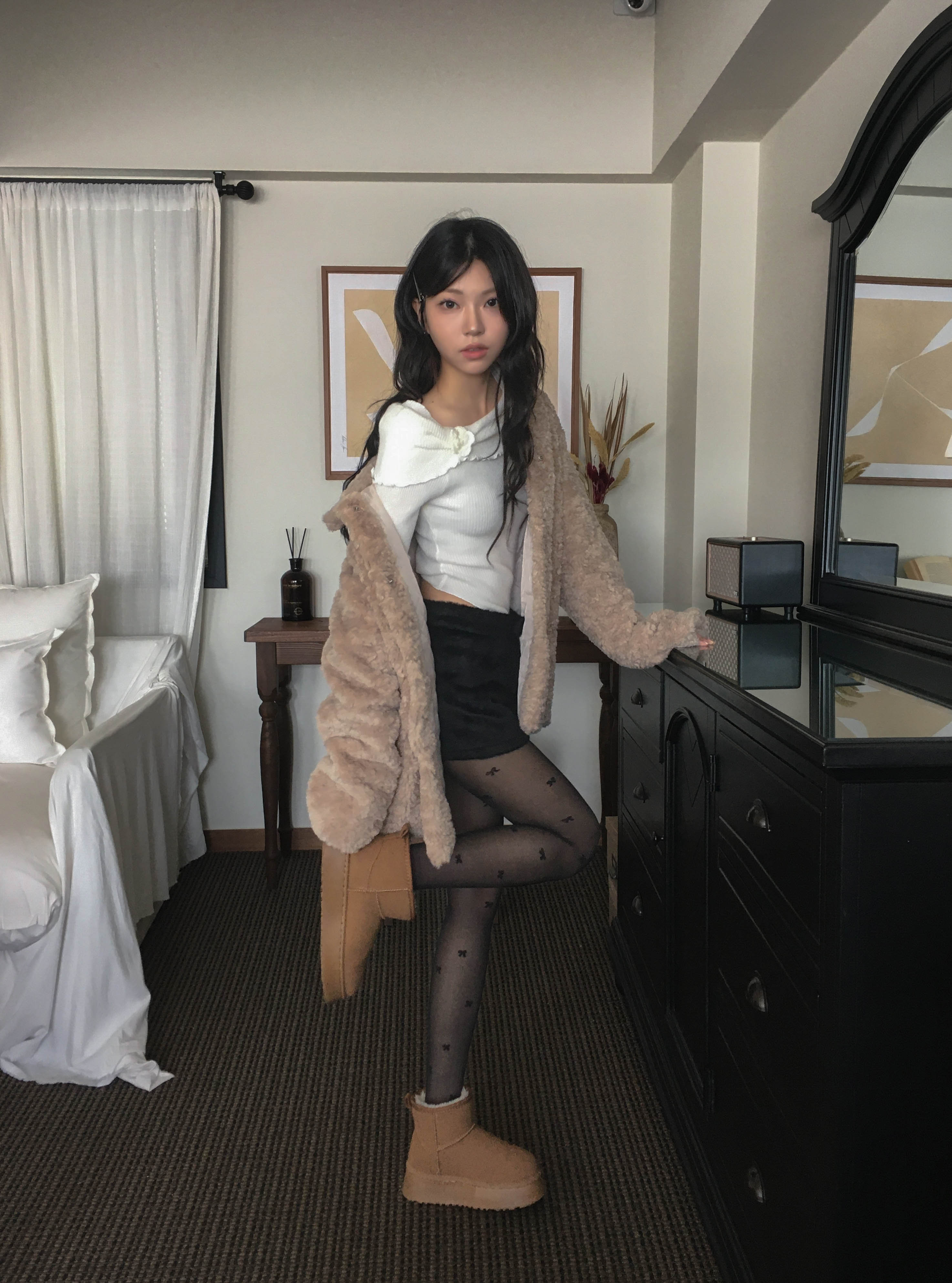 [고퀄리티🧸/MD소장] 안감 누빔 오버핏 하이넥 양털 하프 코트 상세 이미지 17