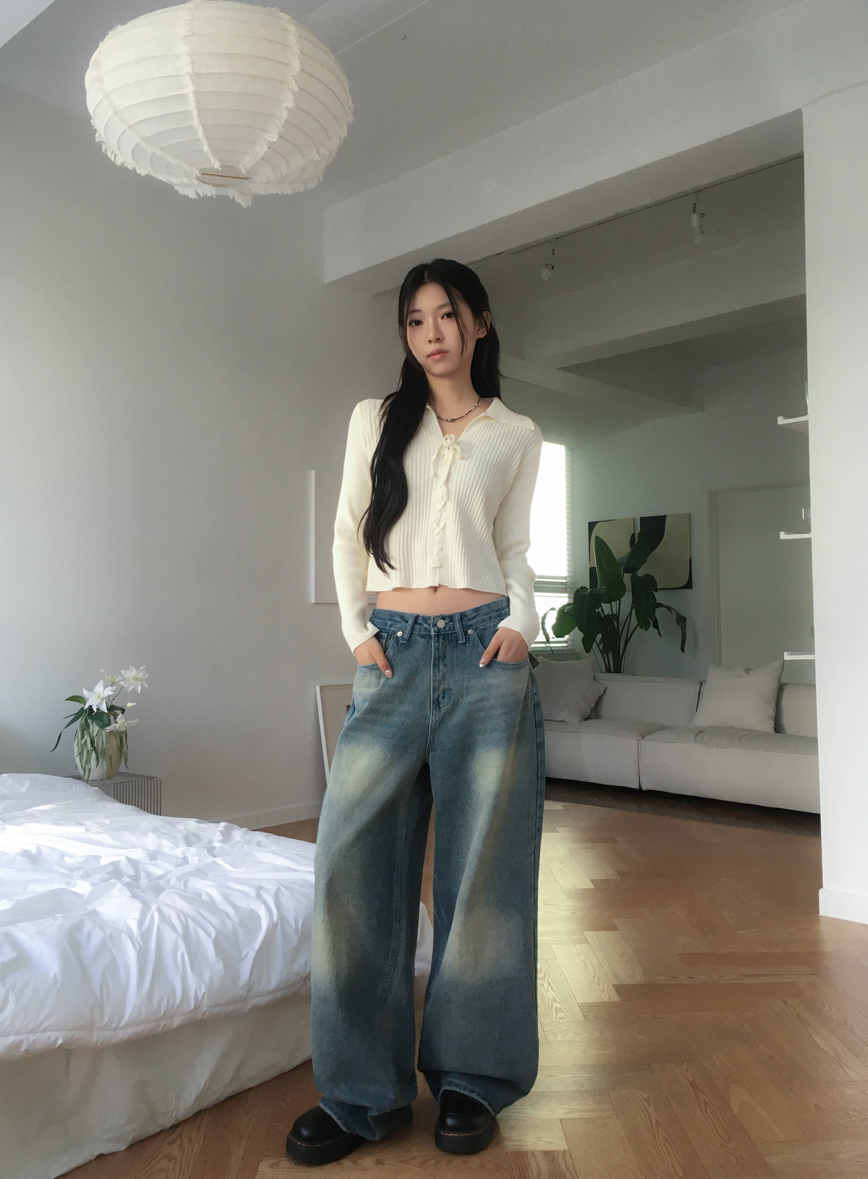 [힙포켓🖤MD소장] 빈티지워싱 백포켓 포인트 와이드 데님 청바지 상세 이미지 12