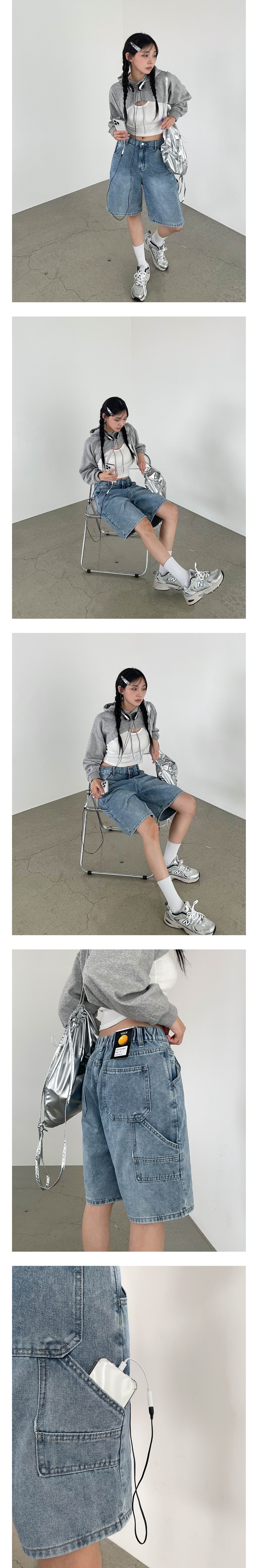 [2단기장/-2XL] 💙내추럴 워싱 와이드 카고 하프 데님팬츠 상세 이미지 19