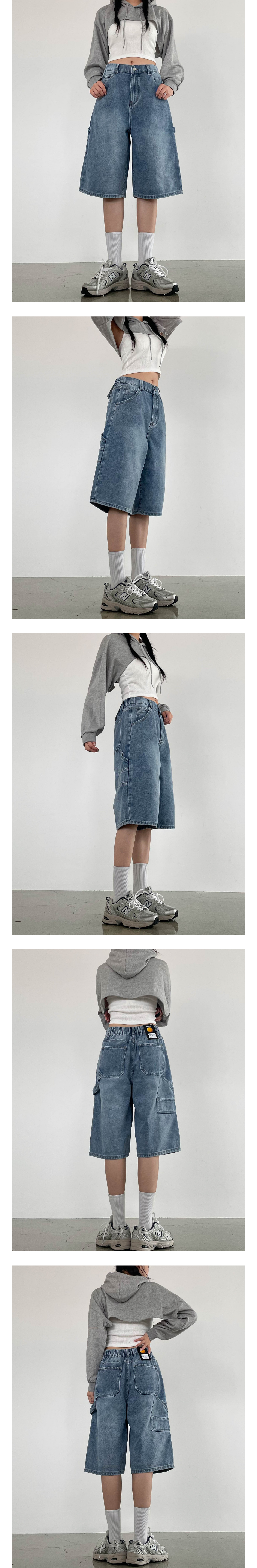 [2단기장/-2XL] 💙내추럴 워싱 와이드 카고 하프 데님팬츠 상세 이미지 16