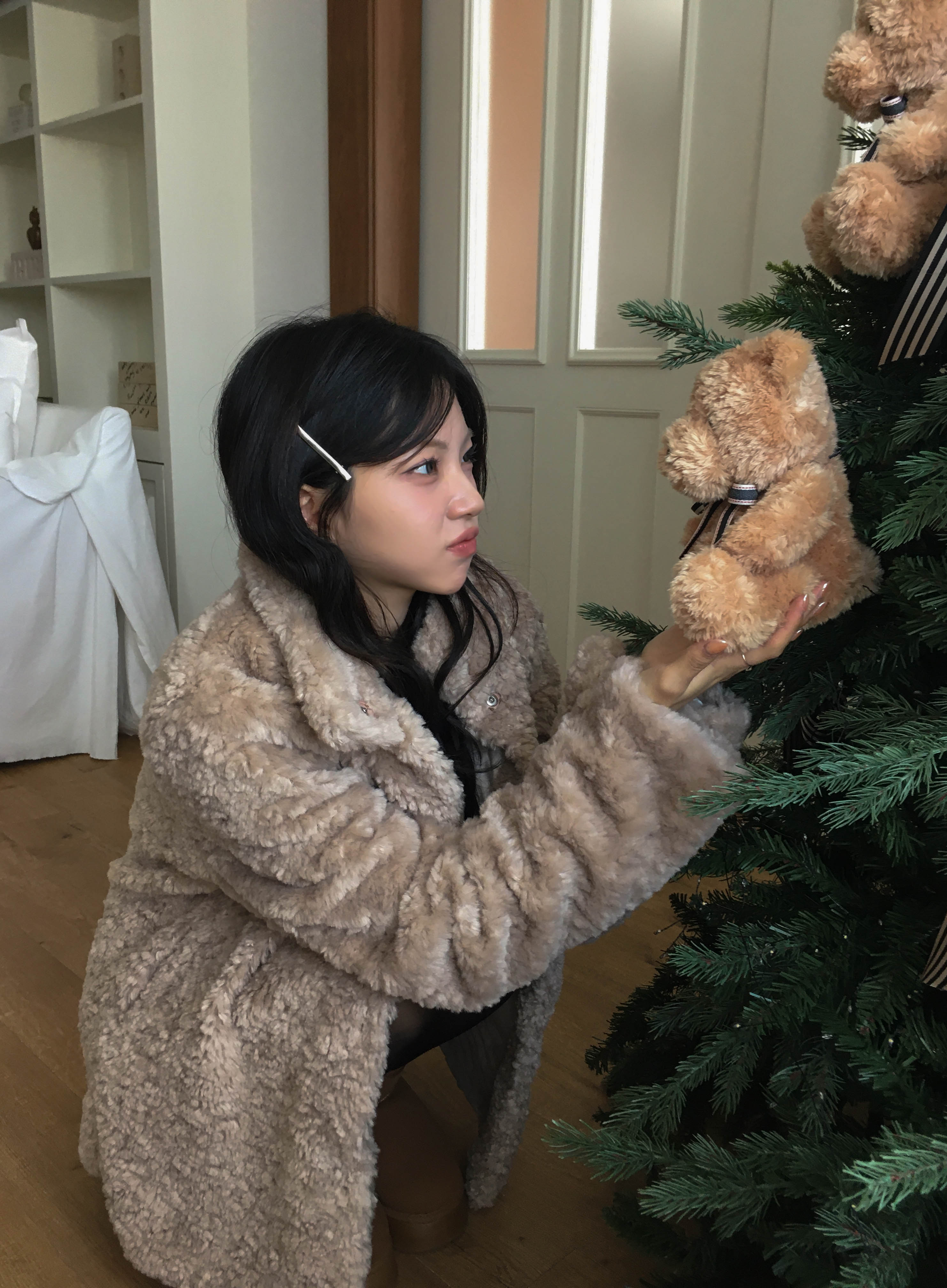 [고퀄리티🧸/MD소장] 안감 누빔 오버핏 하이넥 양털 하프 코트 상세 이미지 13